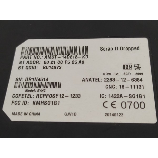 Módulo Central Bluetooth Ford Escosport 2014 Am5t14d212kd