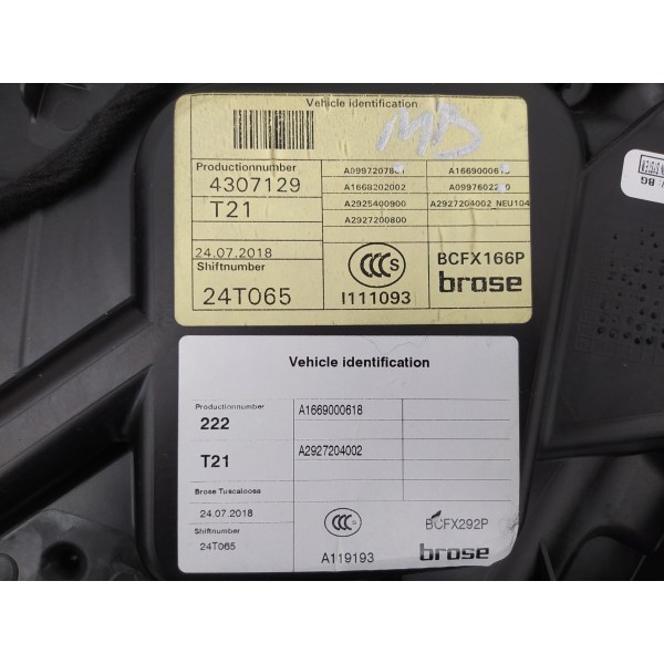 Máquina Vidro Dianteiro Direito Mercedes Benz Gle 43 2019