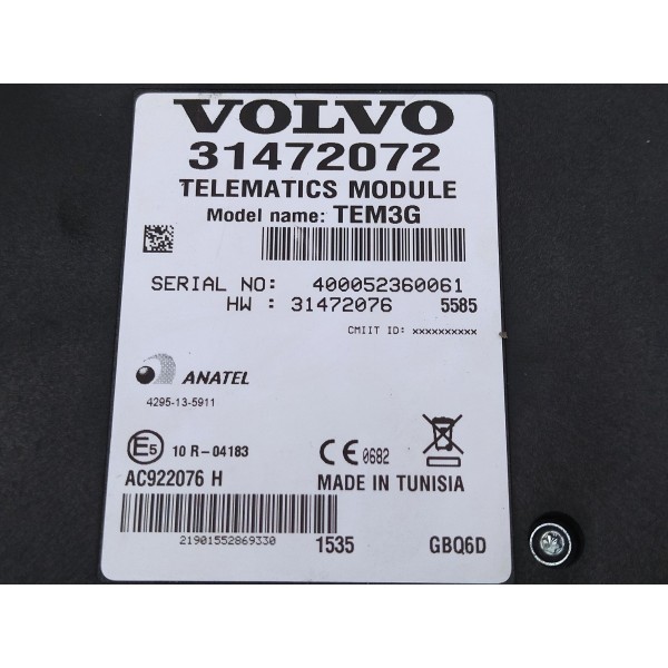 Modulo Telefone Celular Volvo S60 2016 2017 31472072
